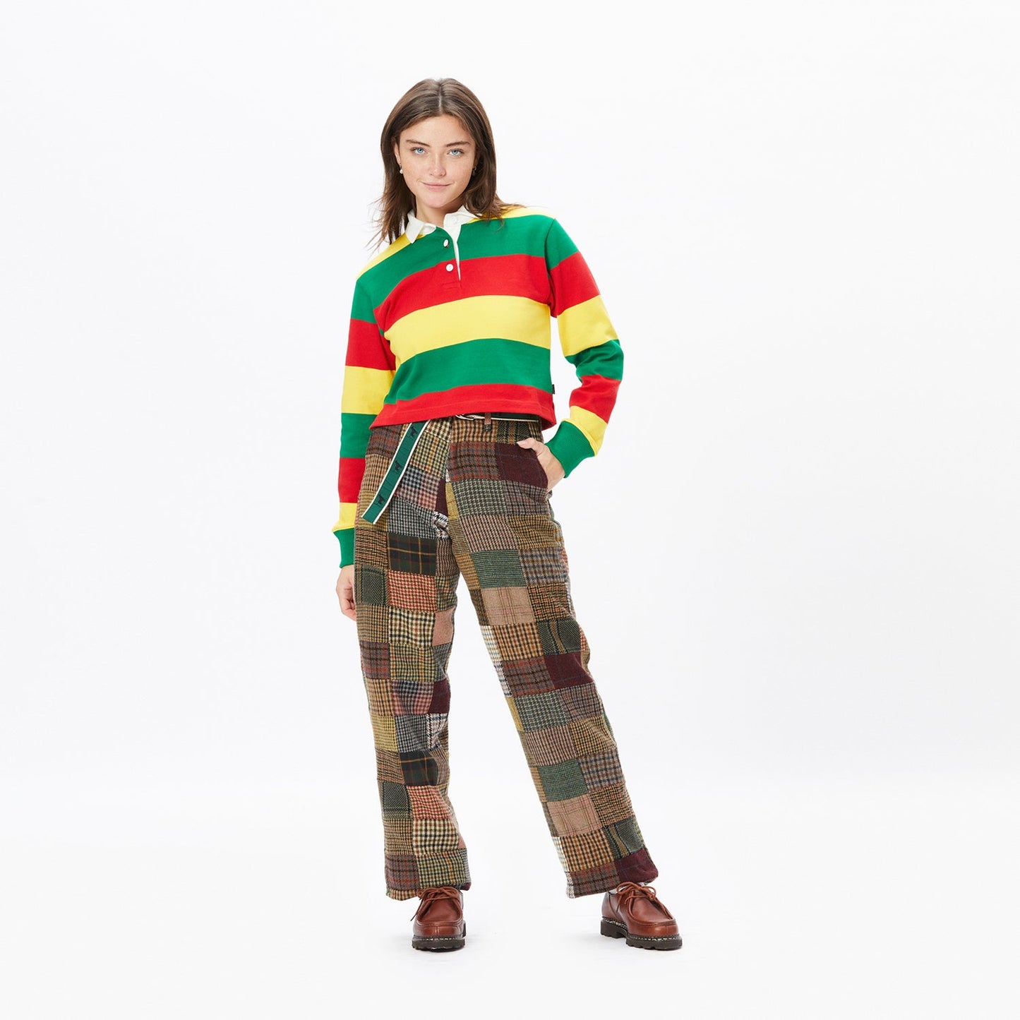 Red, Yellow, and Green Stripe Cropped Rugby