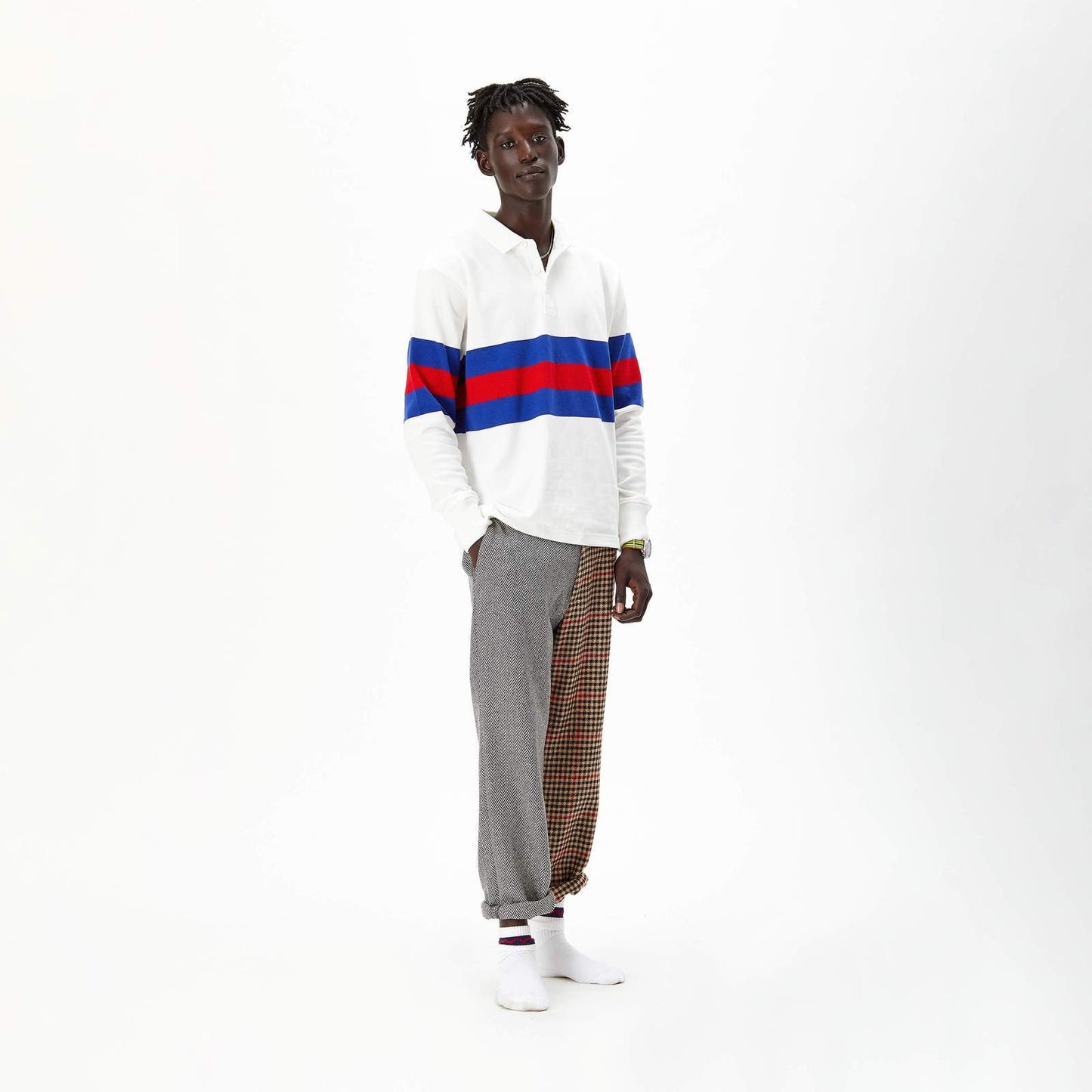 Male model wearing the 70s Stripe Authentic Heavyweight Rugby.