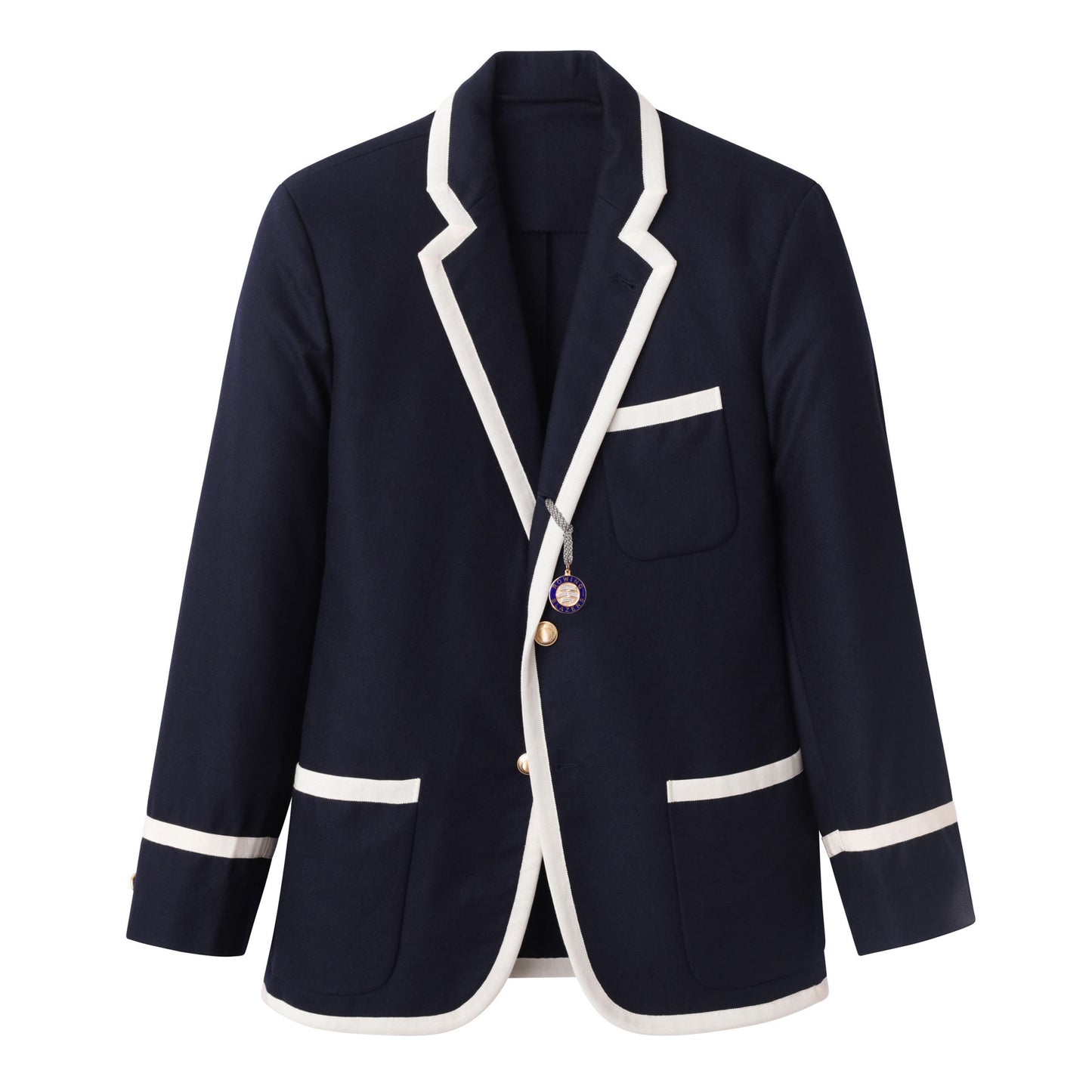 Navy Wool Flannel Blazer with Cream Grosgrain Trim