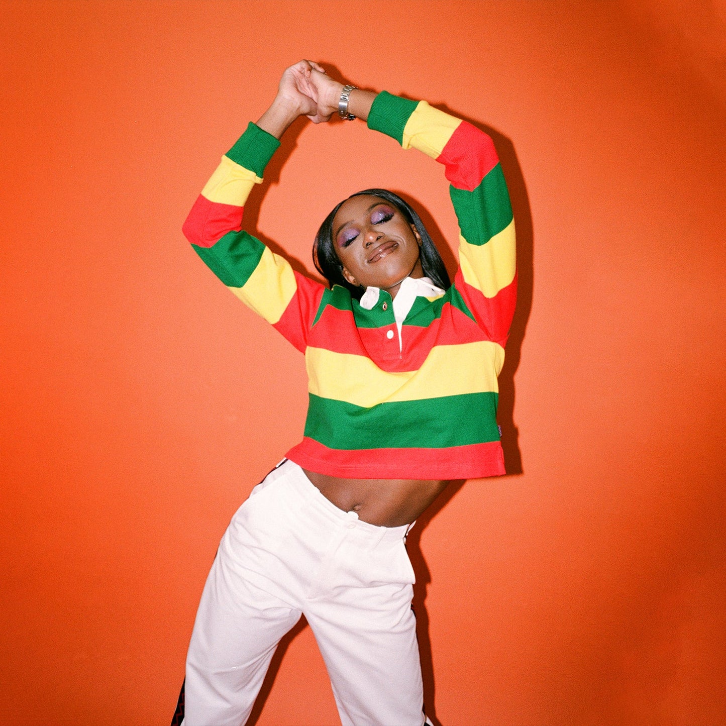 Red, Yellow, and Green Stripe Cropped Rugby