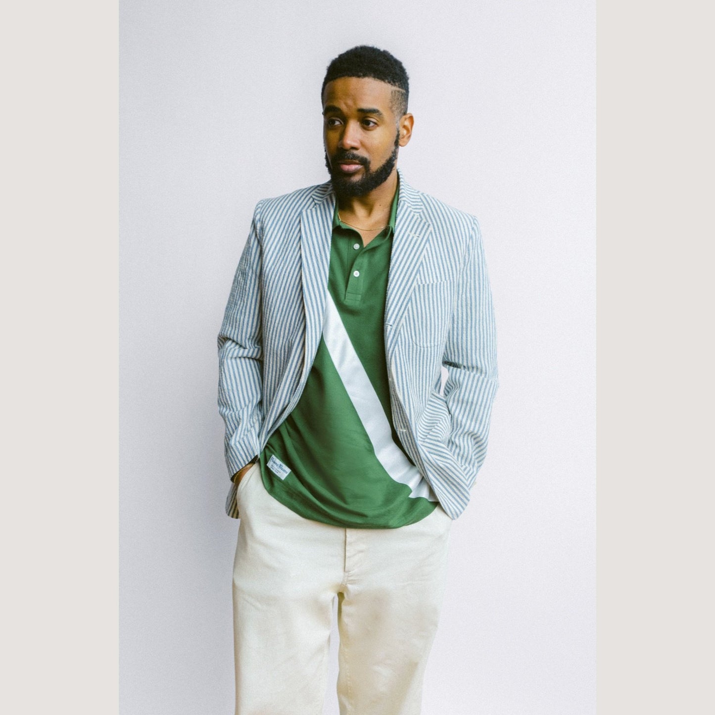 100% Pima Cotton Stripe Polo (Authentic Polo Shirt with Satin Stripe - Green)