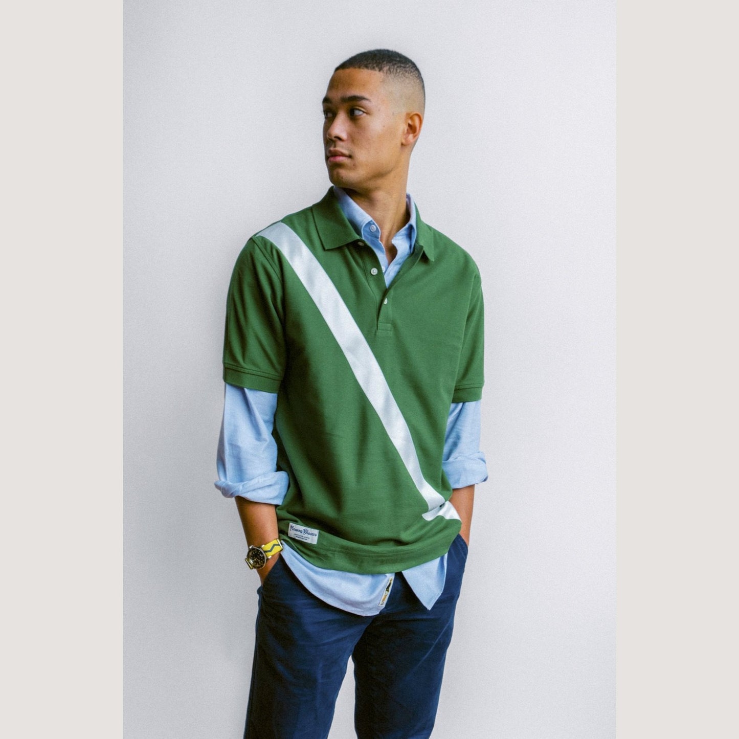 100% Pima Cotton Stripe Polo (Authentic Polo Shirt with Satin Stripe - Green)