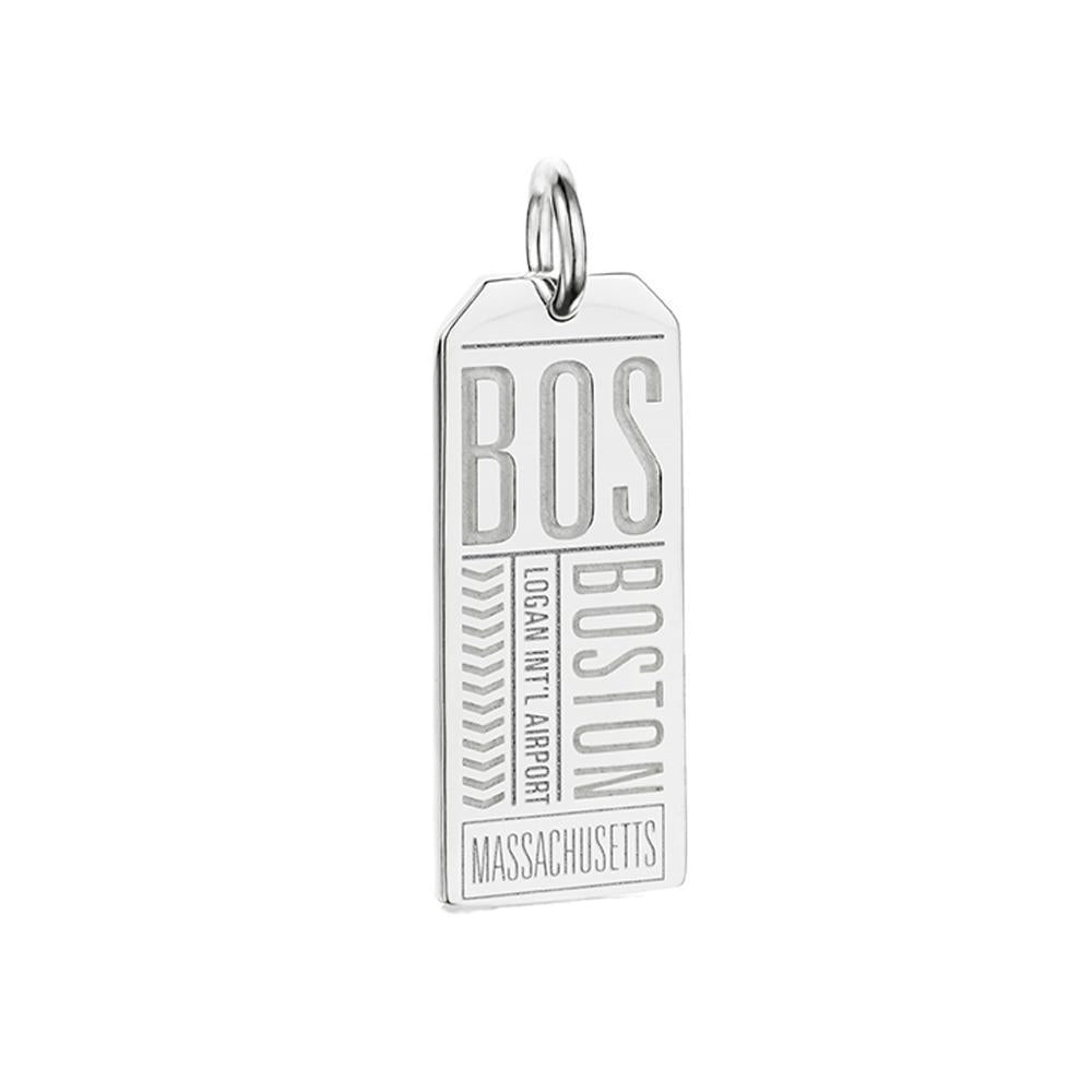 Silver BOS Boston Luggage Tag Charm
