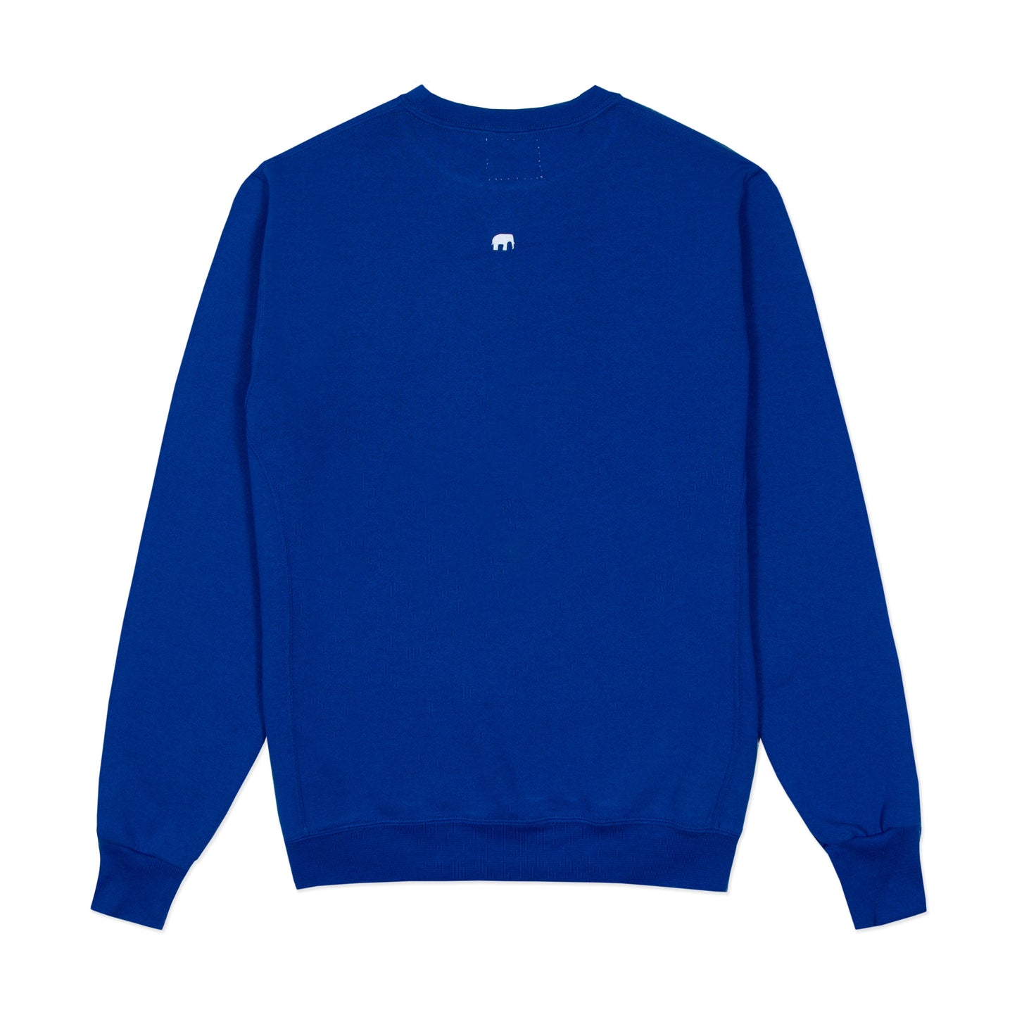 Blue crewneck with the LFANT logo of an elephant on the back.