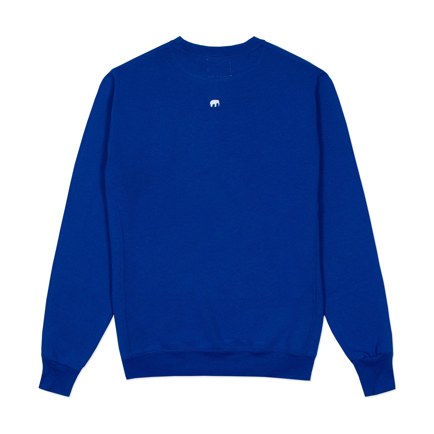 Blue crewneck with the LFANT logo of an elephant on the back.
