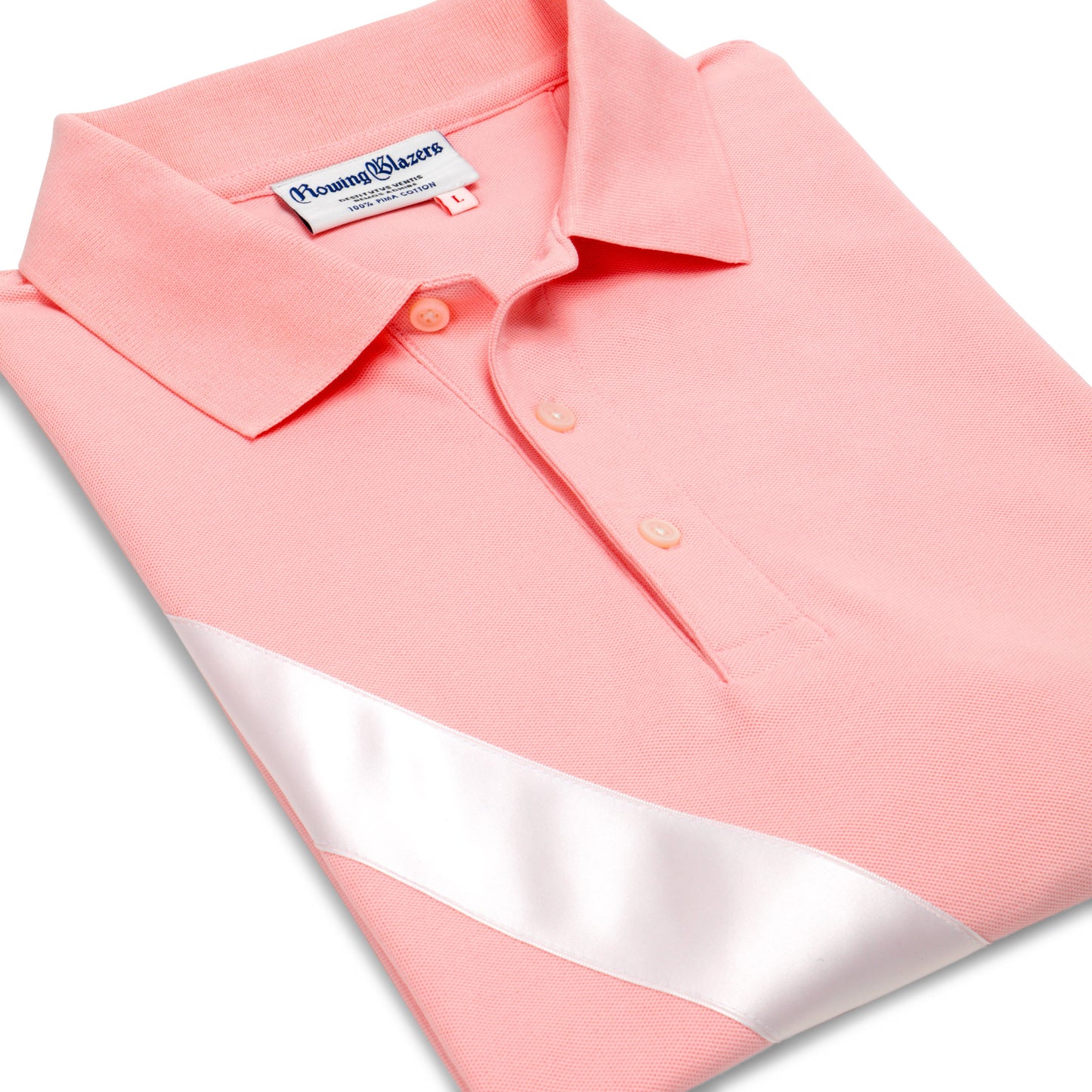 100% Pima Cotton Stripe Polo (Authentic Polo Shirt with Satin Stripe - Pink)