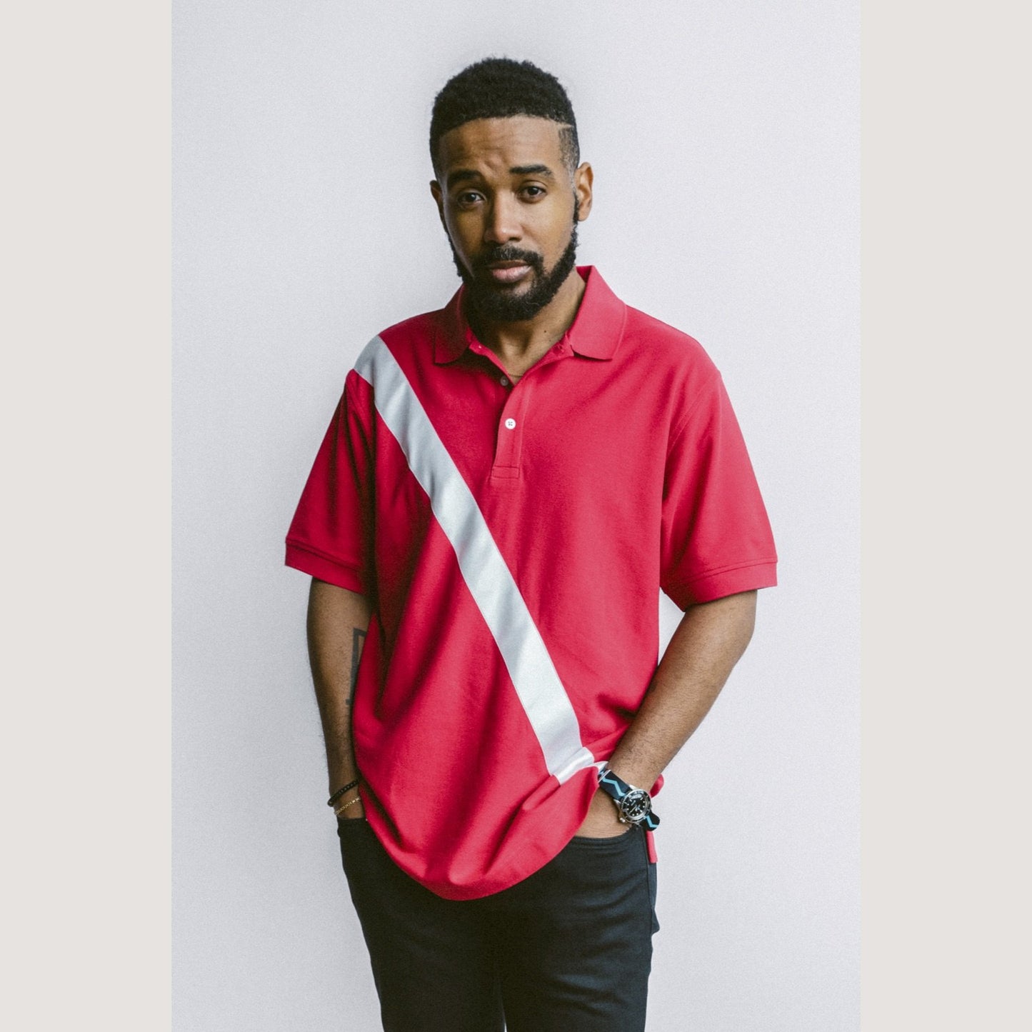 100% Pima Cotton Stripe Polo (Authentic Polo Shirt with Satin Stripe - Red)