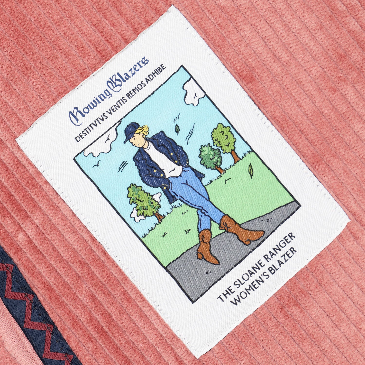 Rowing Blazers tag with a graphic of a woman and "The Sloane Ranger Women's Blazer."