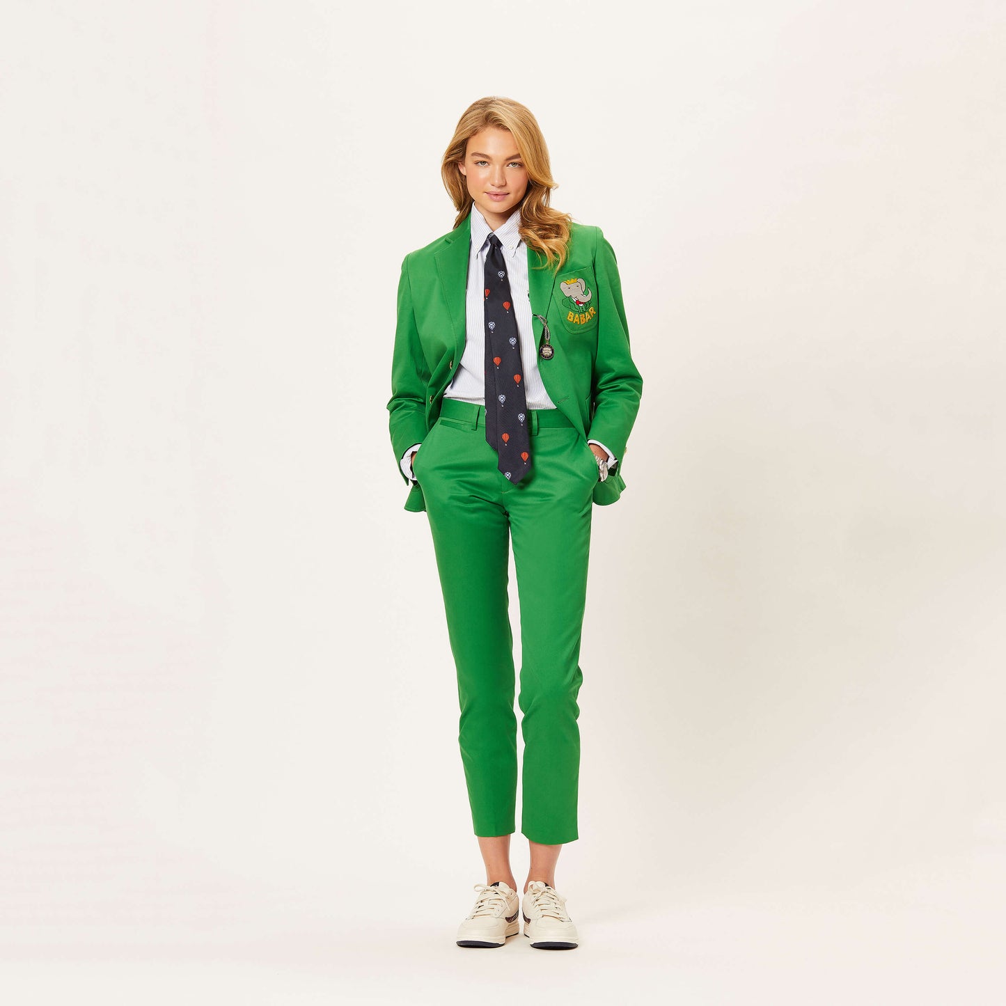 Female model wearing the Babar Balloons Tie.