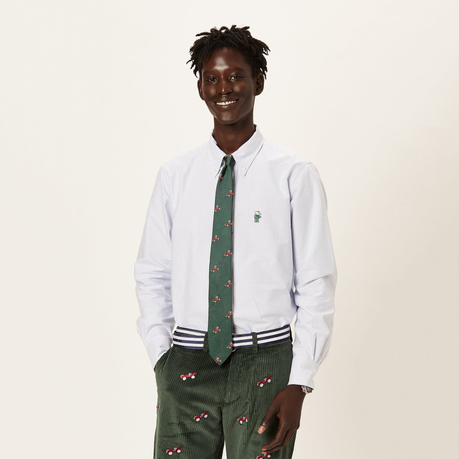 Male model wearing Babar Cars Tie.