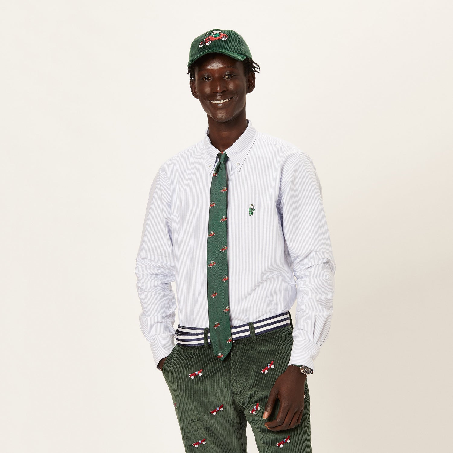 Male model wearing Babar Cars Tie.