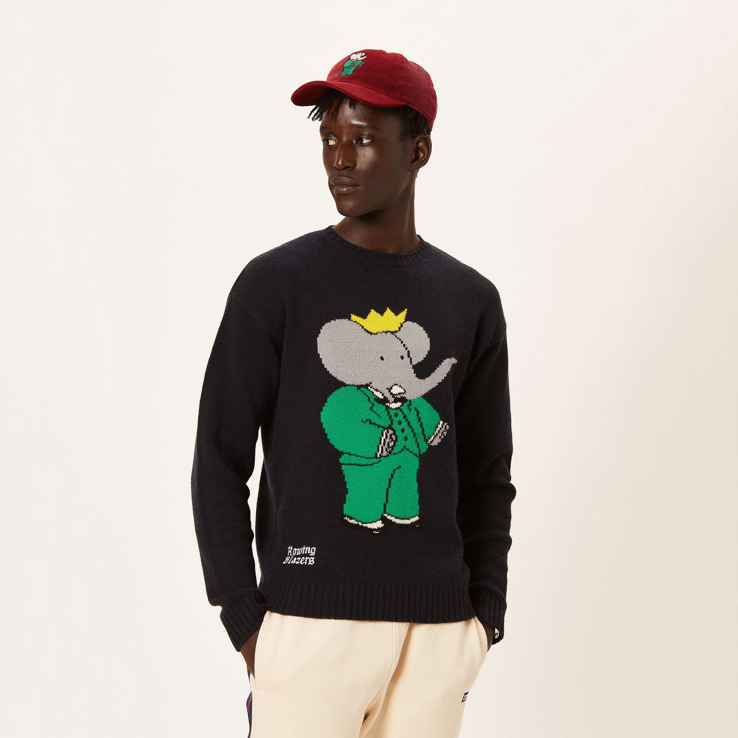 Male model wearing the Babar Cashmere Sweater.