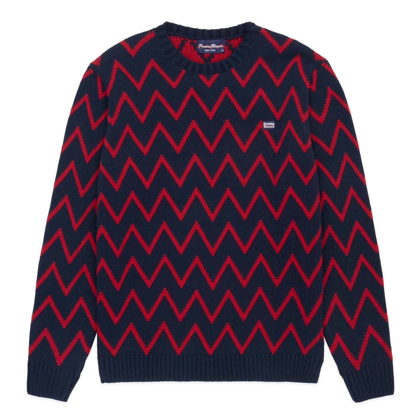 Navy and Red Zig-Zag Knitted Sweater