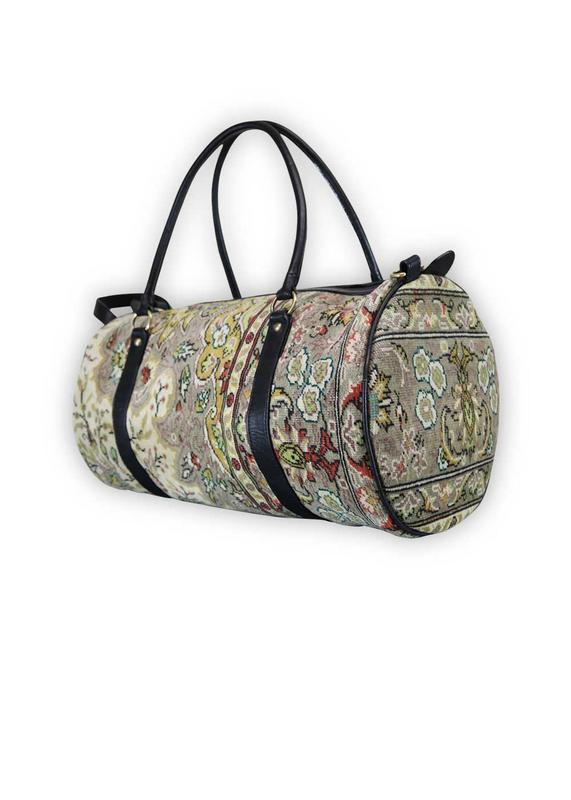 One of a kind travel duffle bag handmade from Turkish carpets.