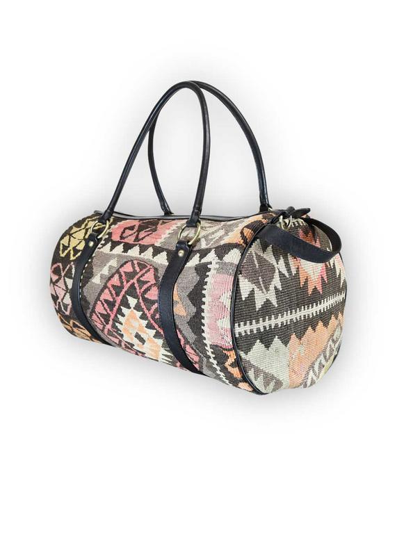 One of a kind travel duffle bag handmade from Turkish carpets.