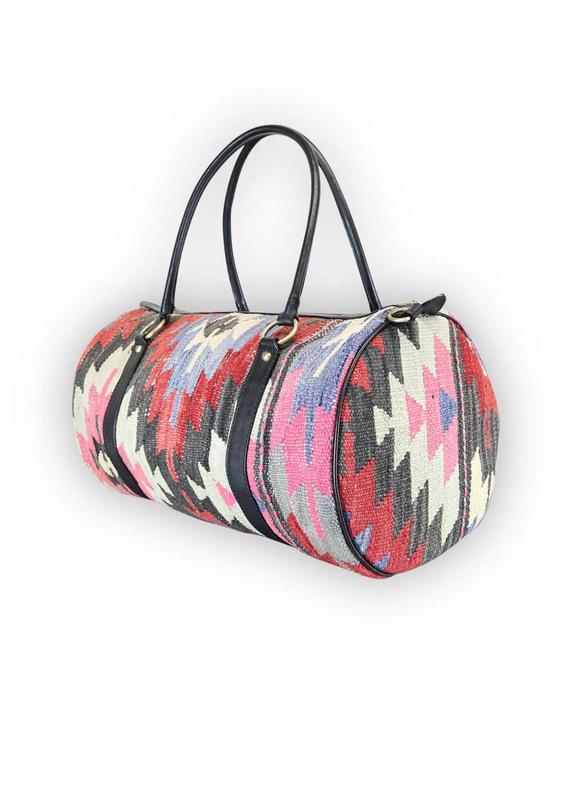 One of a kind travel duffle bag handmade from Turkish carpets.