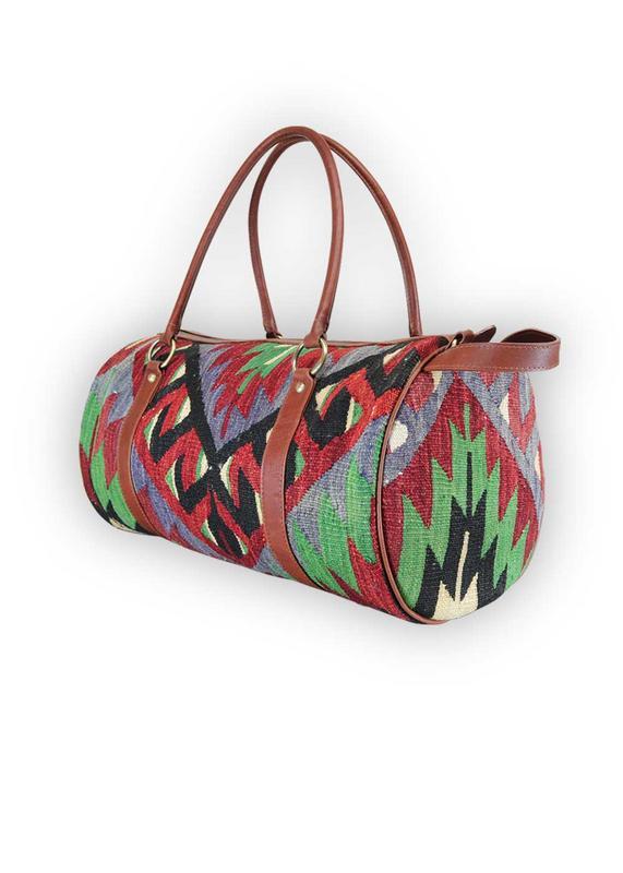 One of a kind travel duffle bag handmade from Turkish carpets.