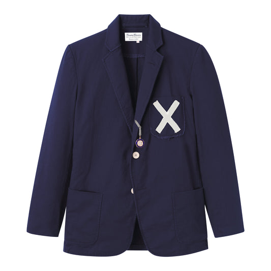 Destroyed "X" Blazer in Navy Cotton Twill