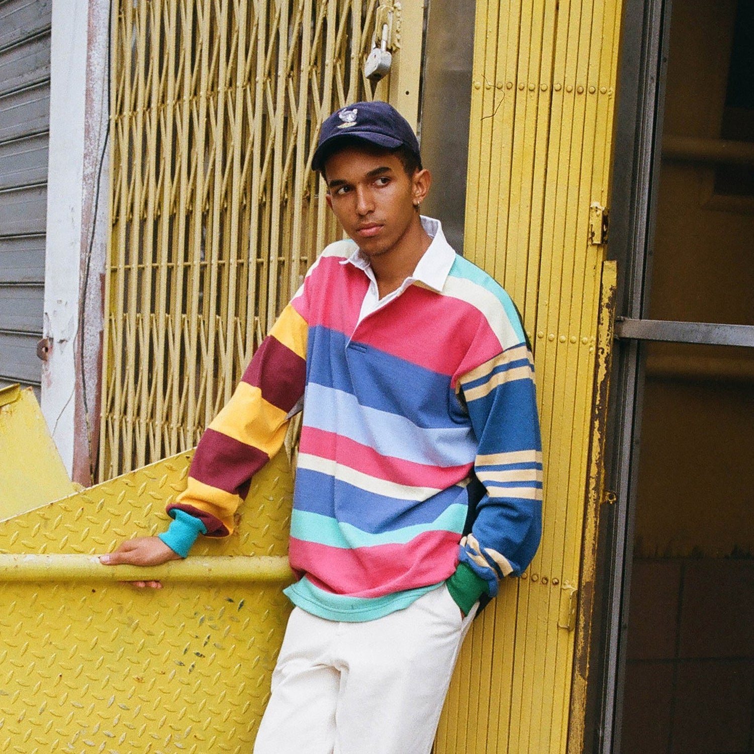 Male model wearing the Navy Dodo Cap.