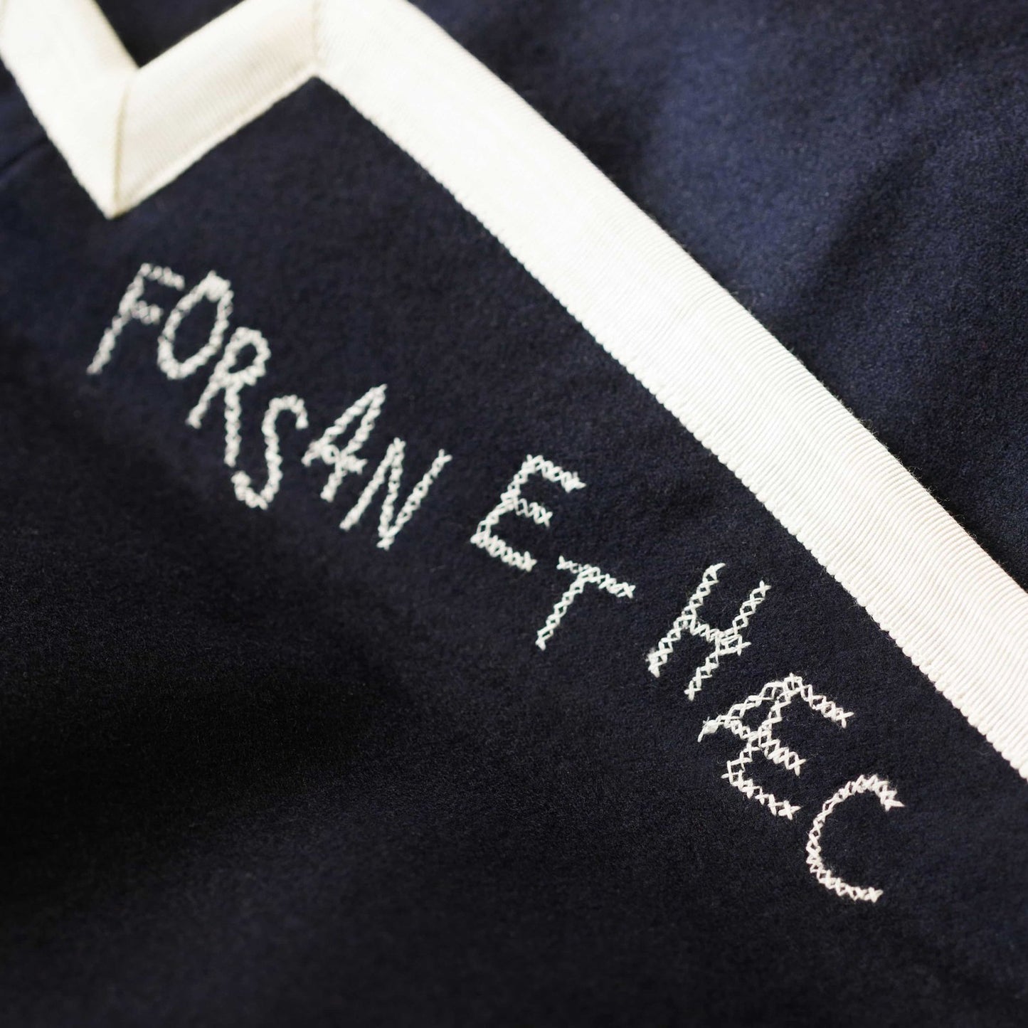 Navy Wool Flannel Blazer with Cream Grosgrain Trim