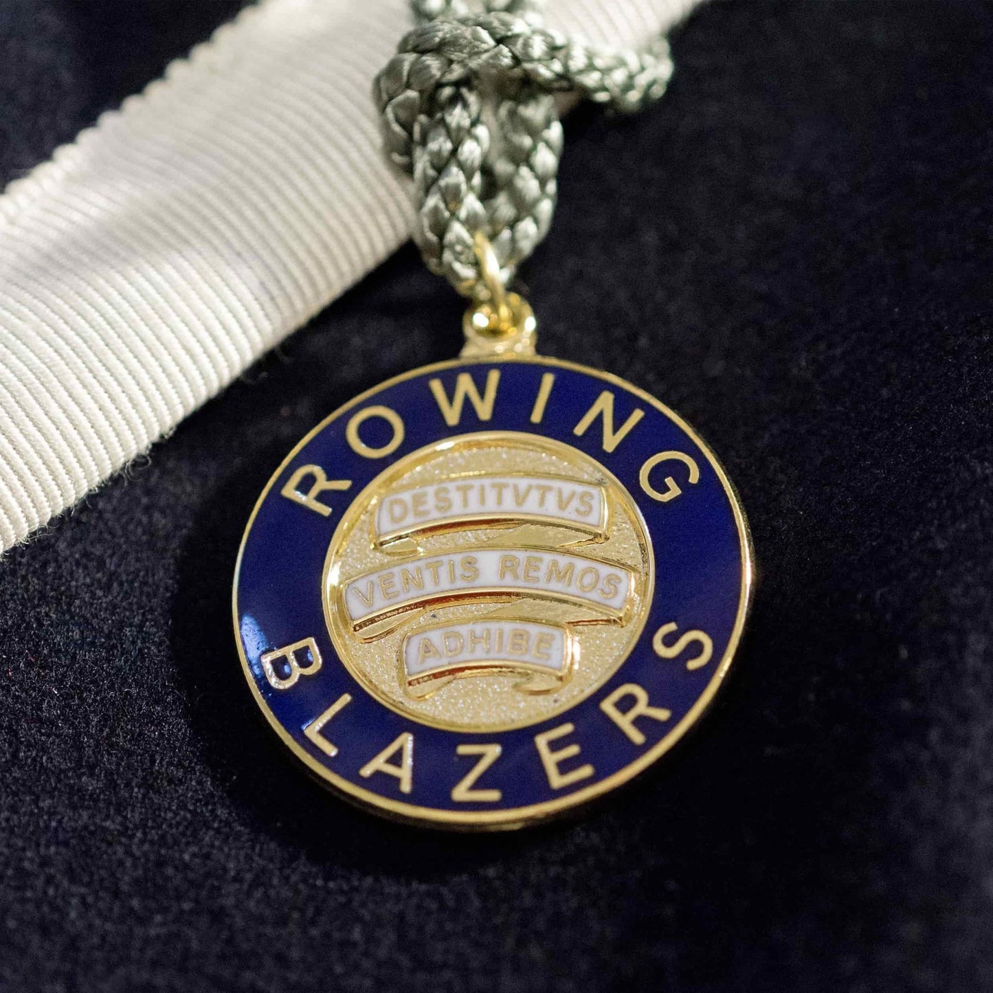 Navy Wool Flannel Blazer with Cream Grosgrain Trim