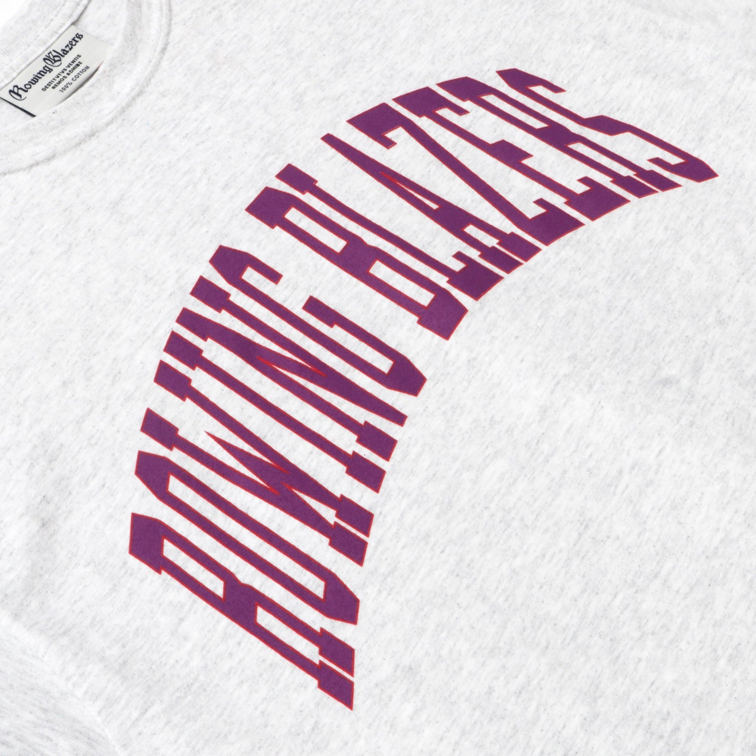 "Rowing Blazers" across the front, collegiate style, in purple.