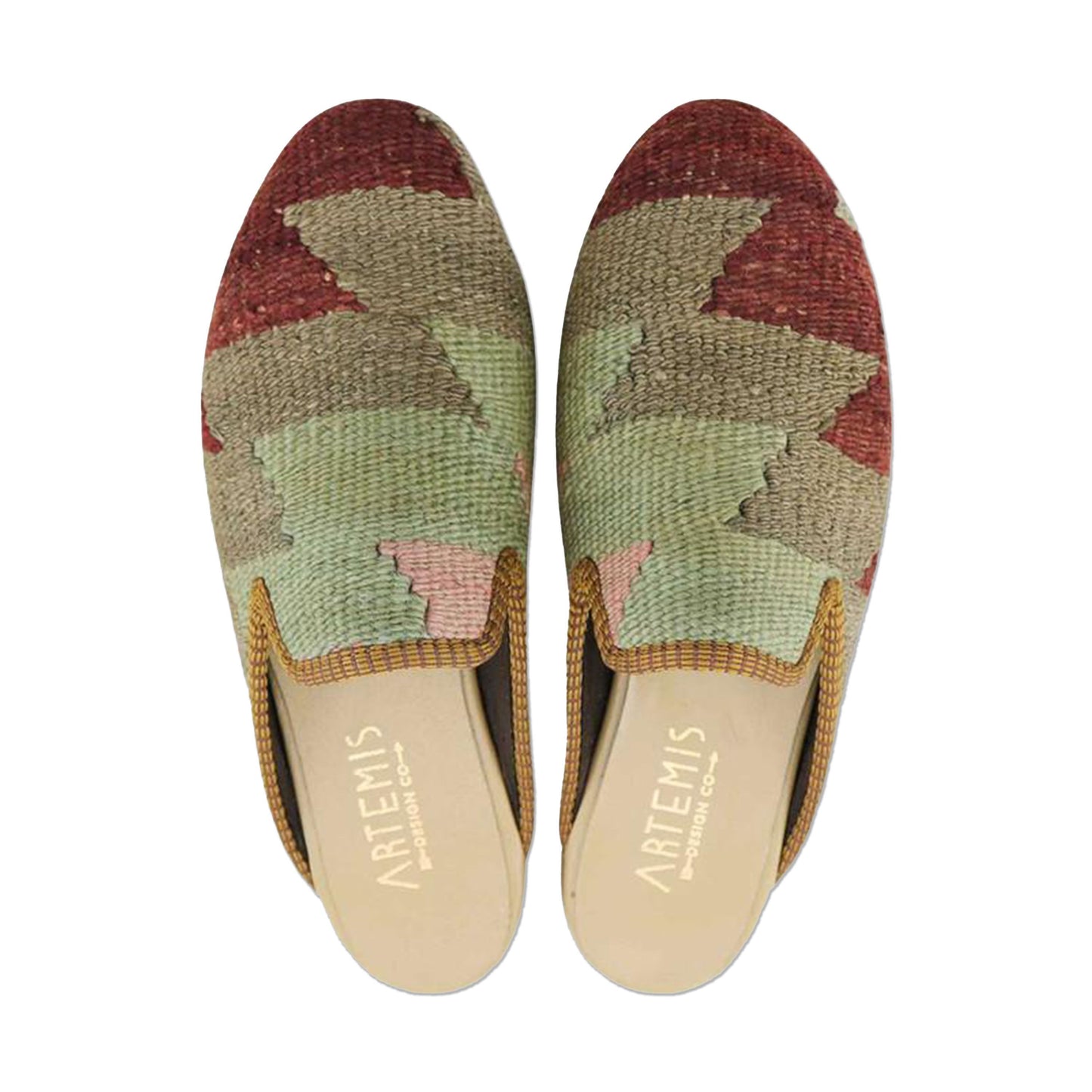 One of a kind slippers handmade from Turkish carpets.