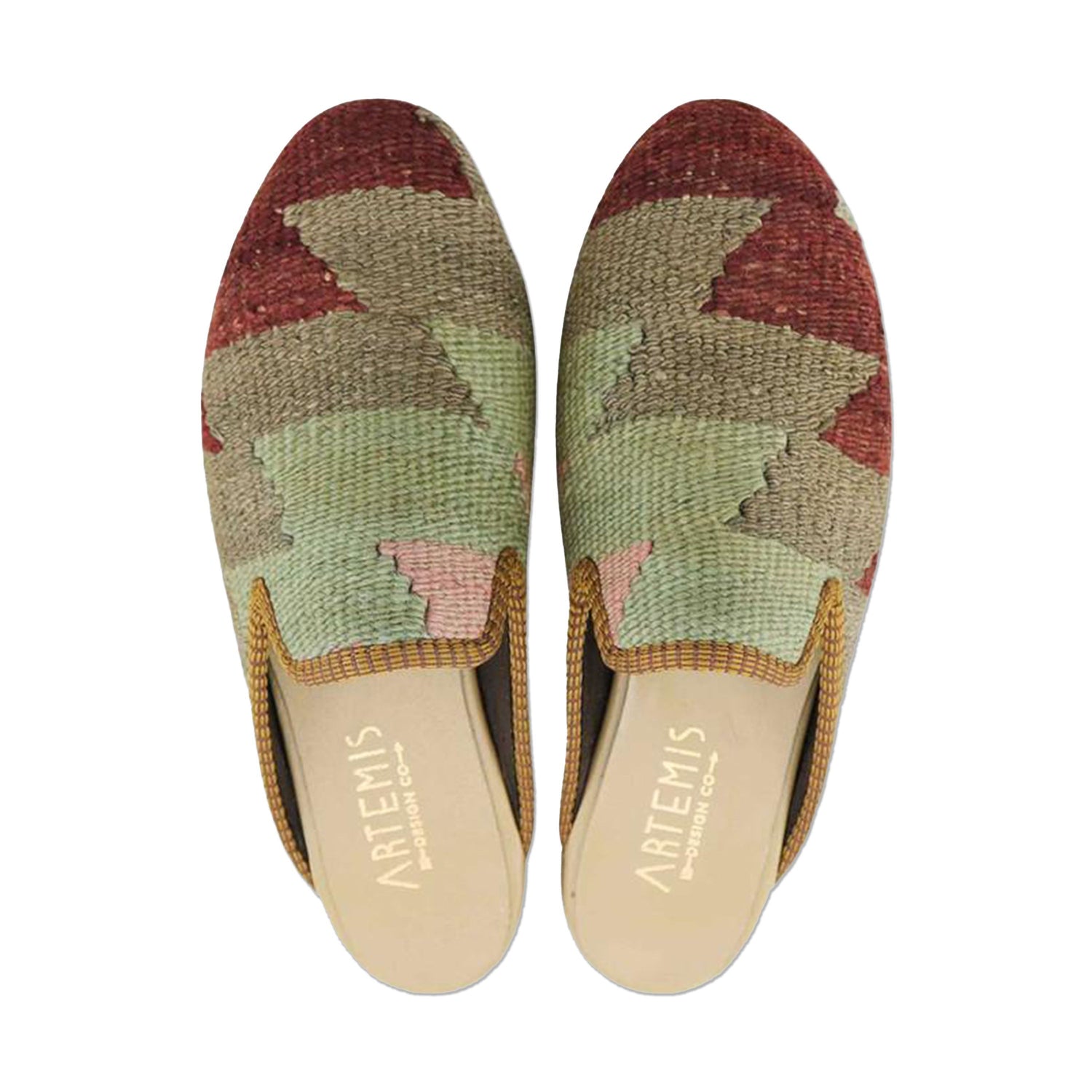 One of a kind slippers handmade from Turkish carpets.