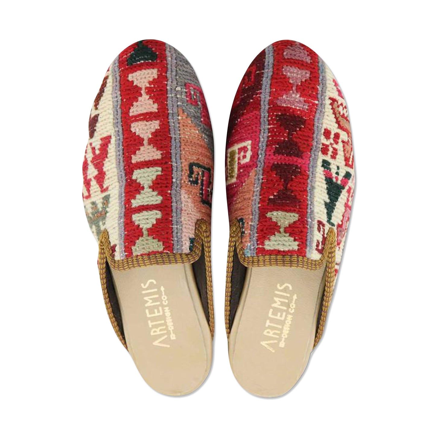 One of a kind slippers handmade from Turkish carpets.