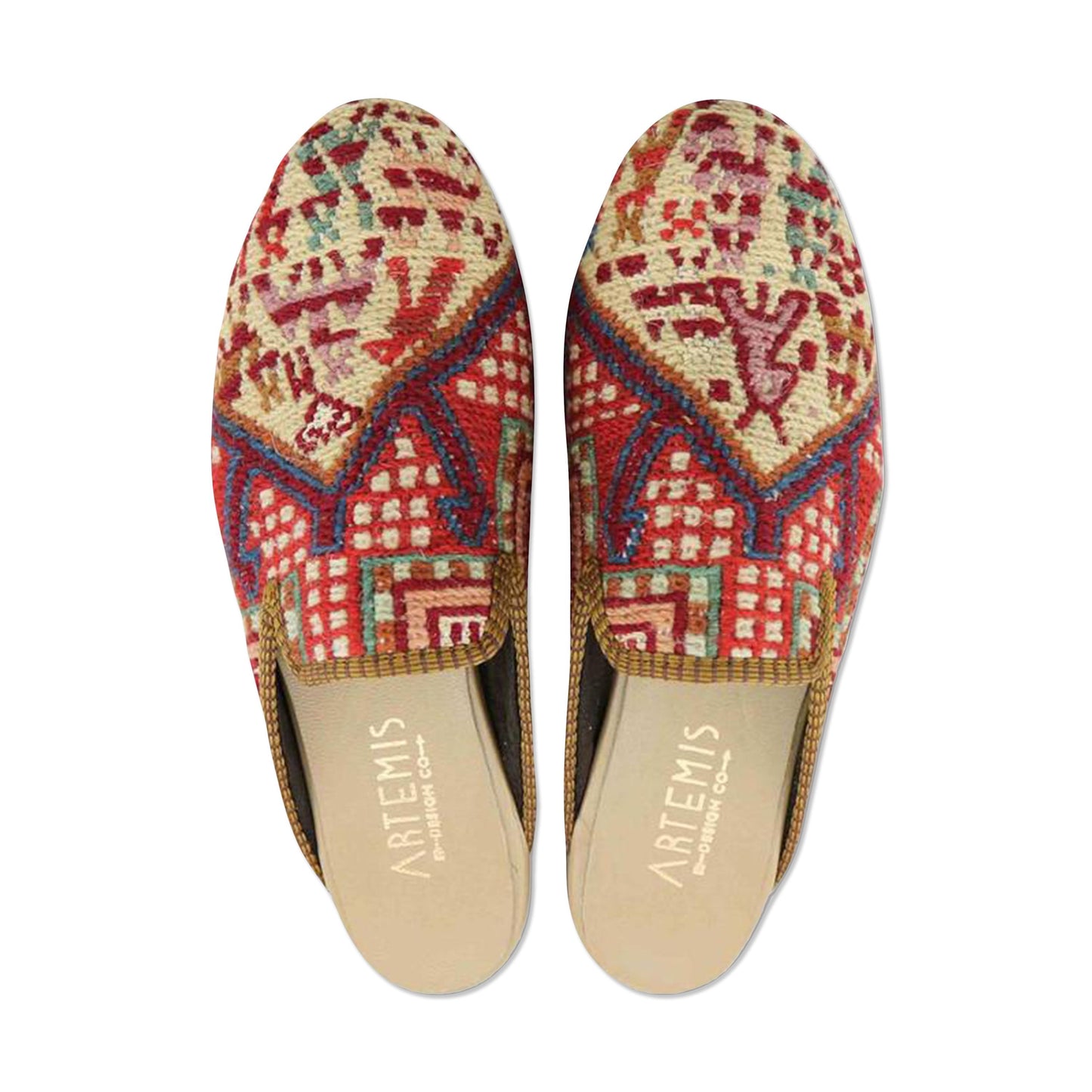 One of a kind slippers handmade from Turkish carpets.