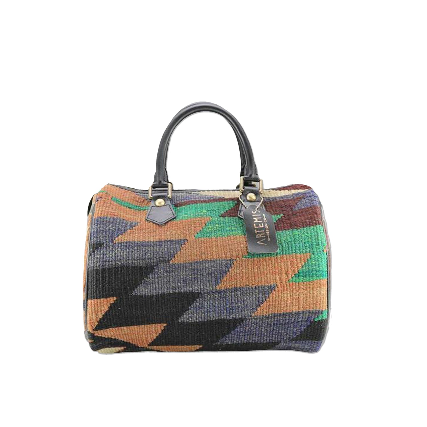 One of a kind mini duffle bag handmade from Turkish carpets.