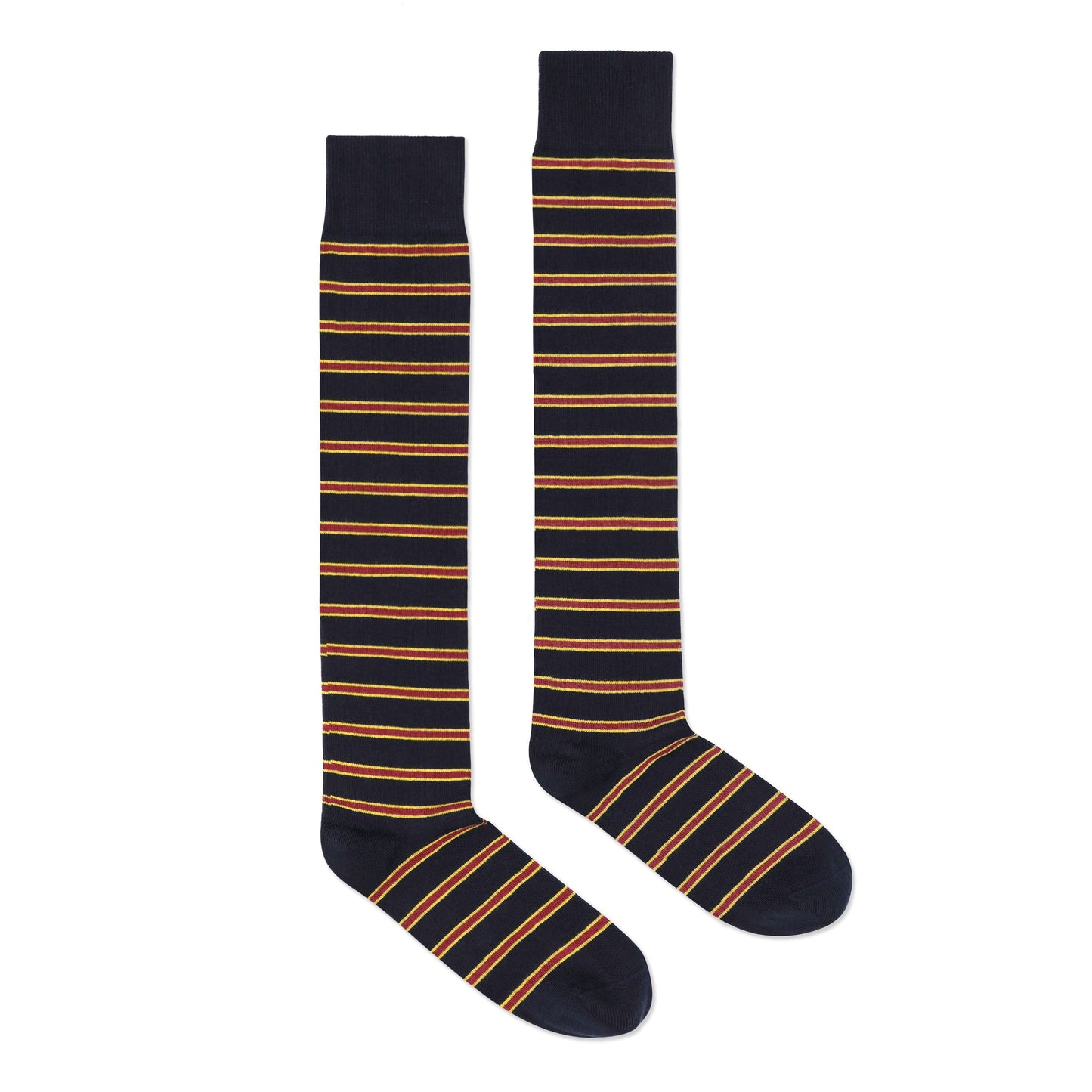 Over-The-Knee Black, Yellow, and Burgundy Stripe Socks