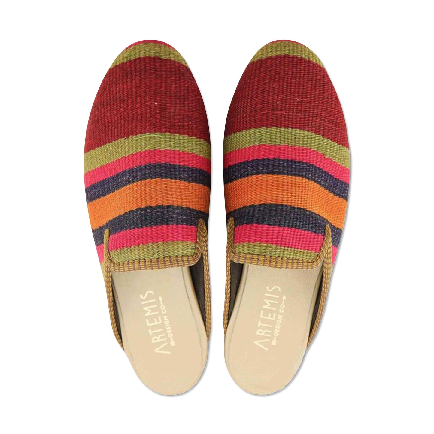 One of a kind slippers handmade from Turkish carpets.