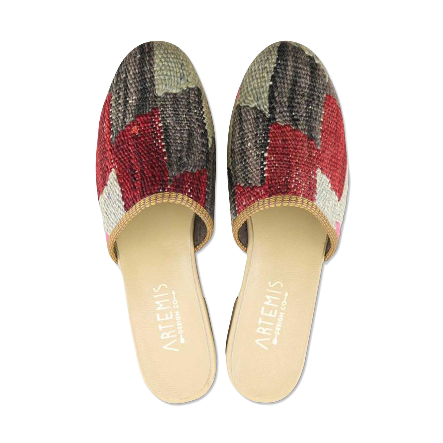 One of a kind slides handmade from Turkish carpets.