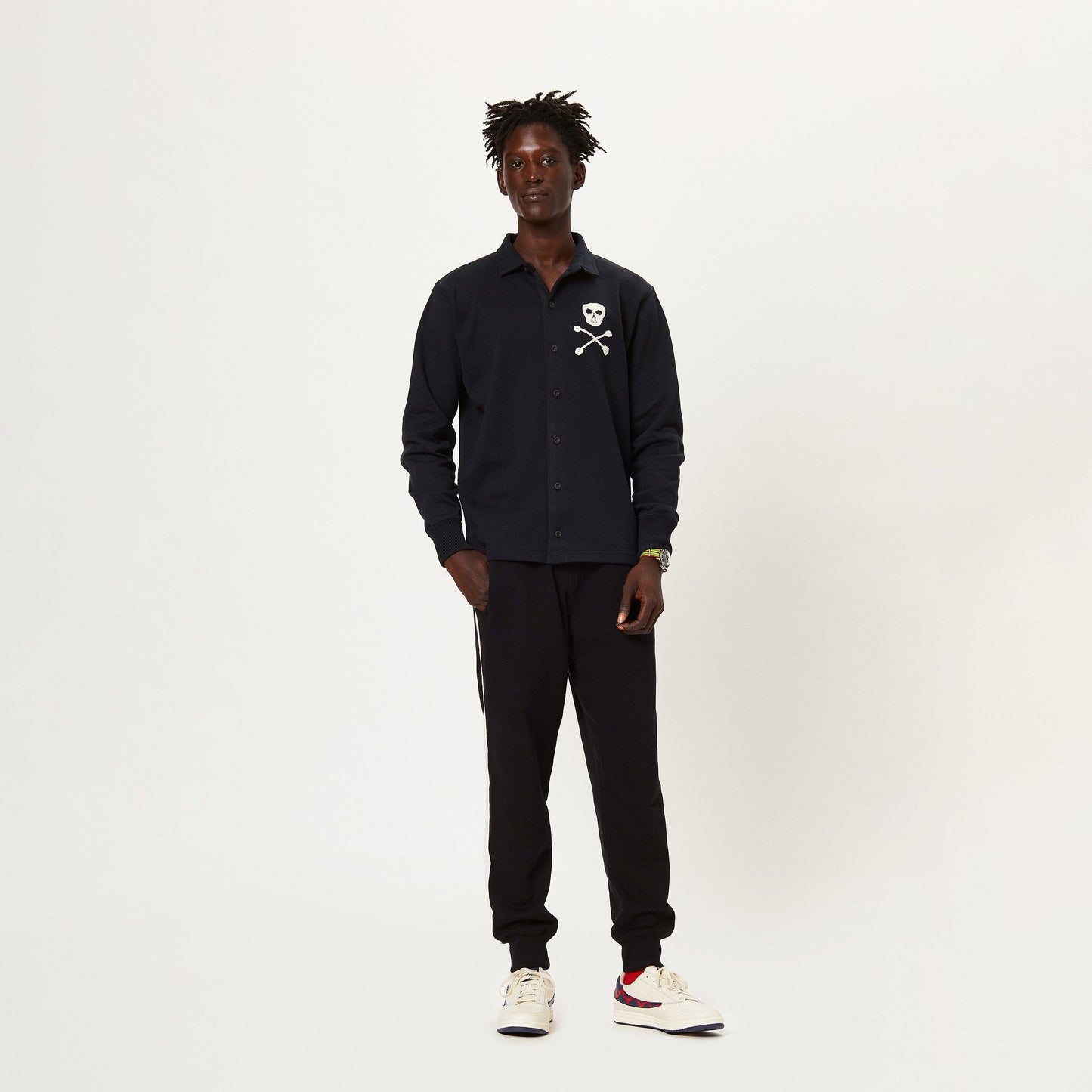 Male model wearing the 1860 Skull Authentic Heavyweight Rugby Overshirt.