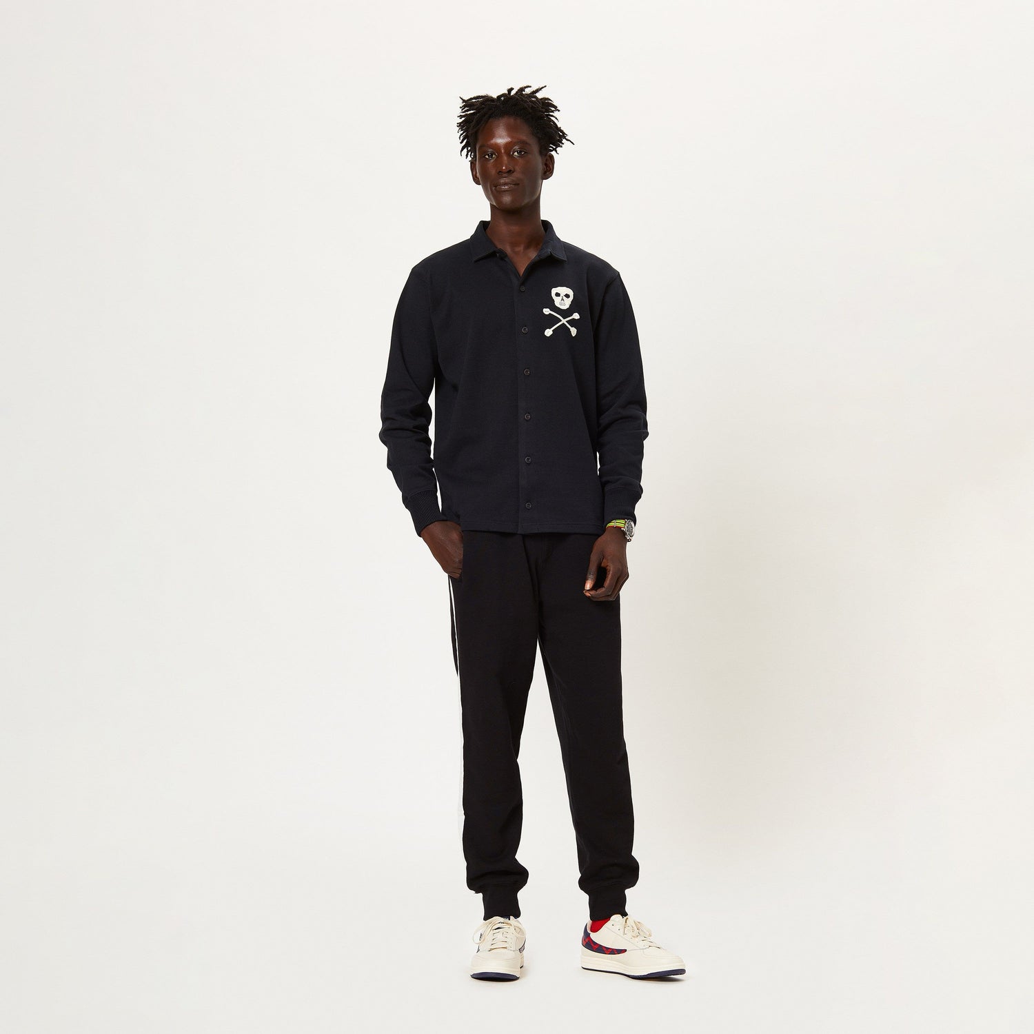 Male model wearing the 1860 Skull Authentic Heavyweight Rugby Overshirt.