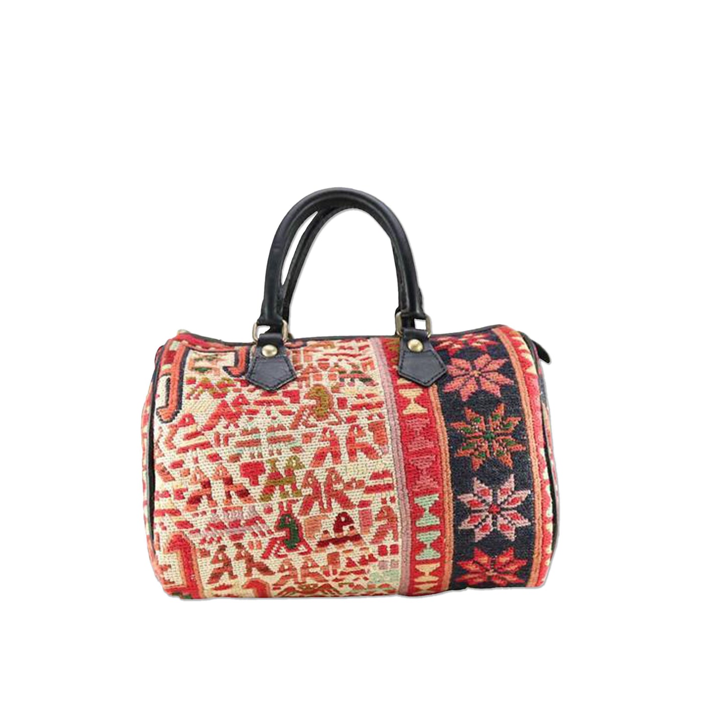 One of a kind mini duffle bag handmade from Turkish carpets.