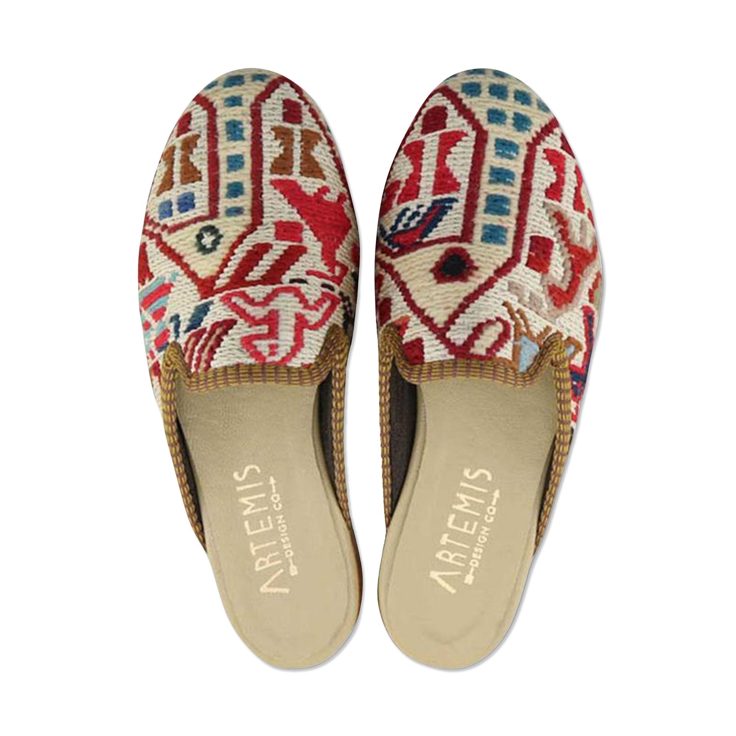 One of a kind slippers handmade from Turkish carpets.