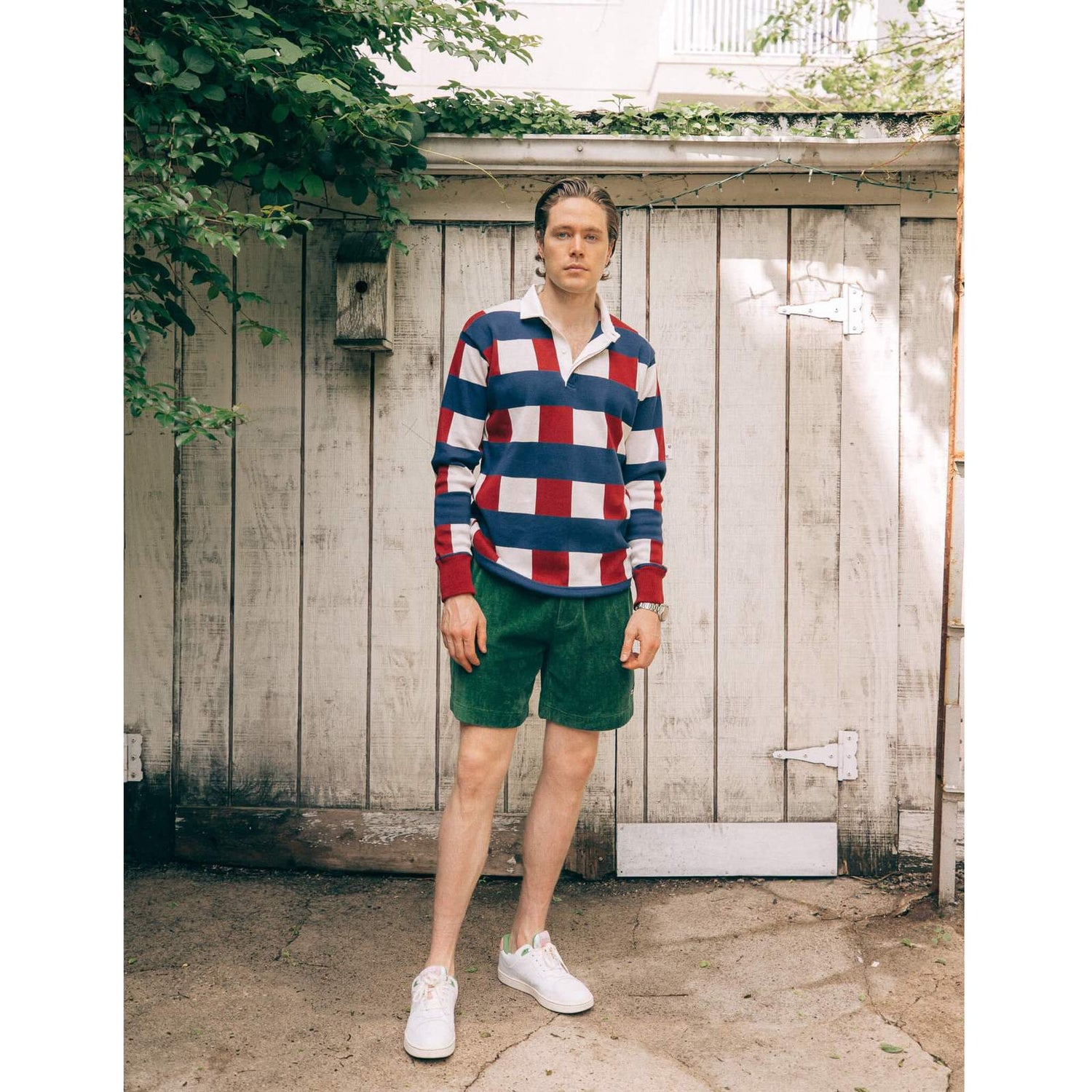 Male model wearing the Jacquard Rugby.