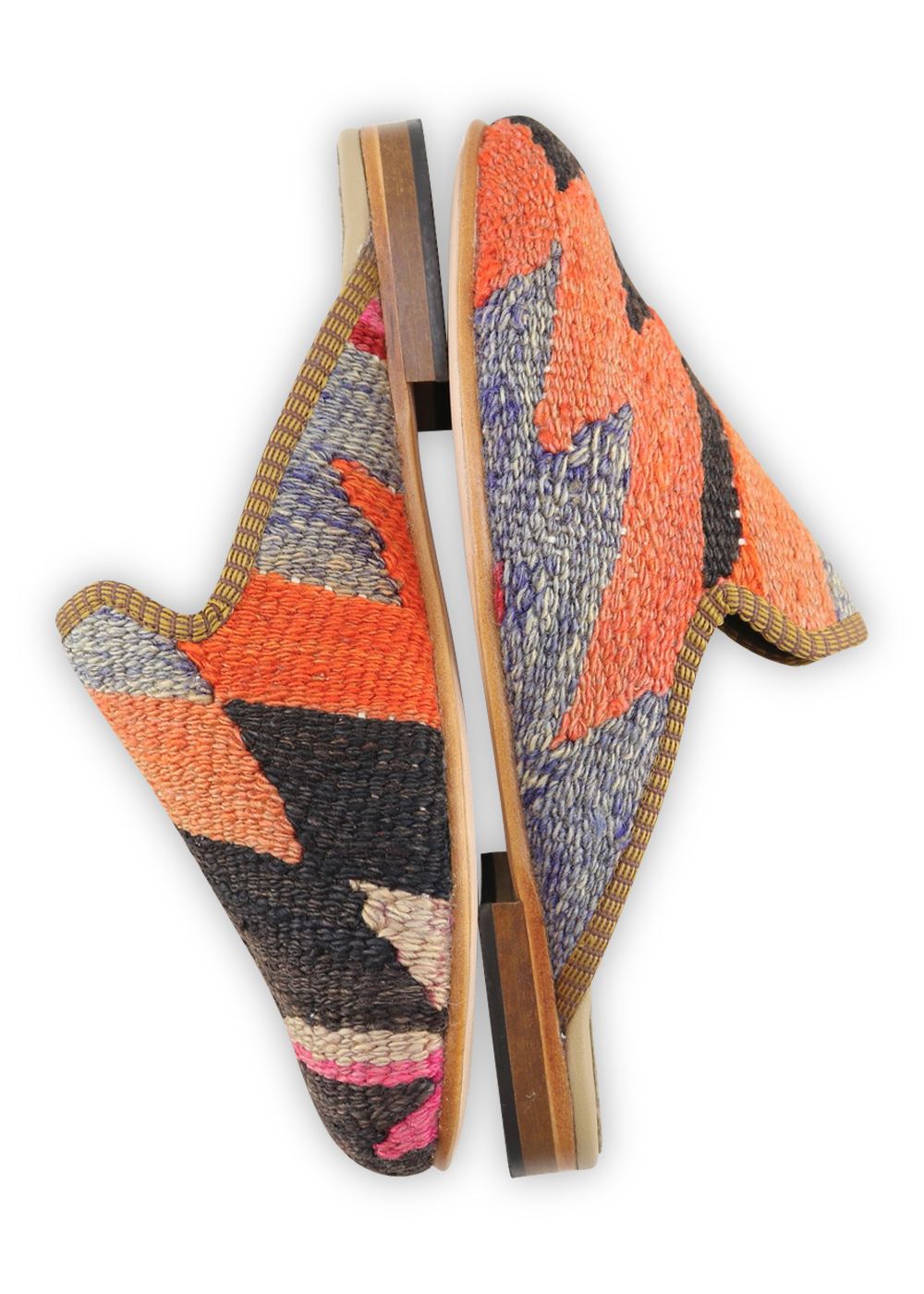 One of a kind slippers handmade from Turkish carpets.