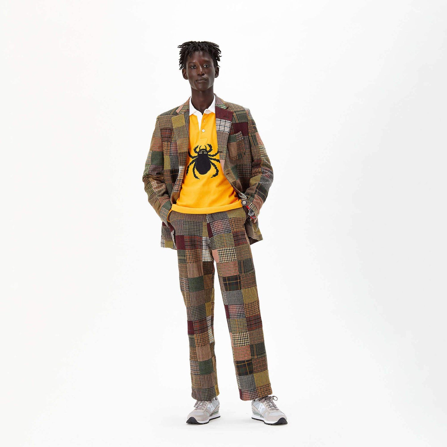 Male model wearing the "Arachne" Spider Rugby.