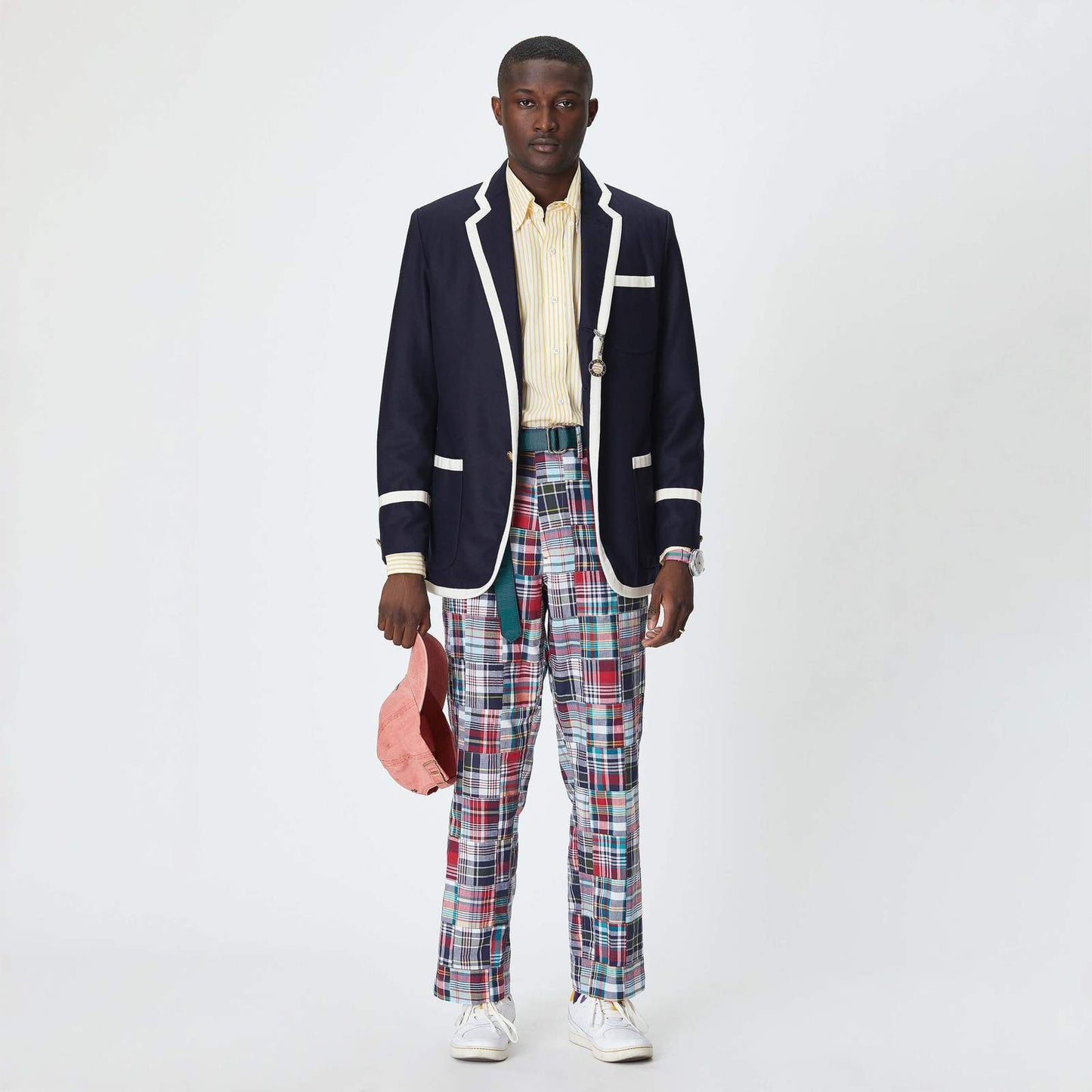 Navy Wool Flannel Blazer with Cream Grosgrain Trim