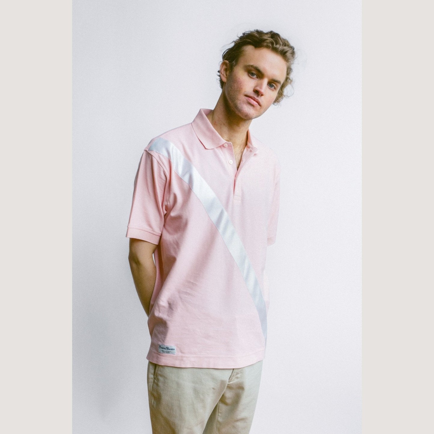 100% Pima Cotton Stripe Polo (Authentic Polo Shirt with Satin Stripe - Pink)