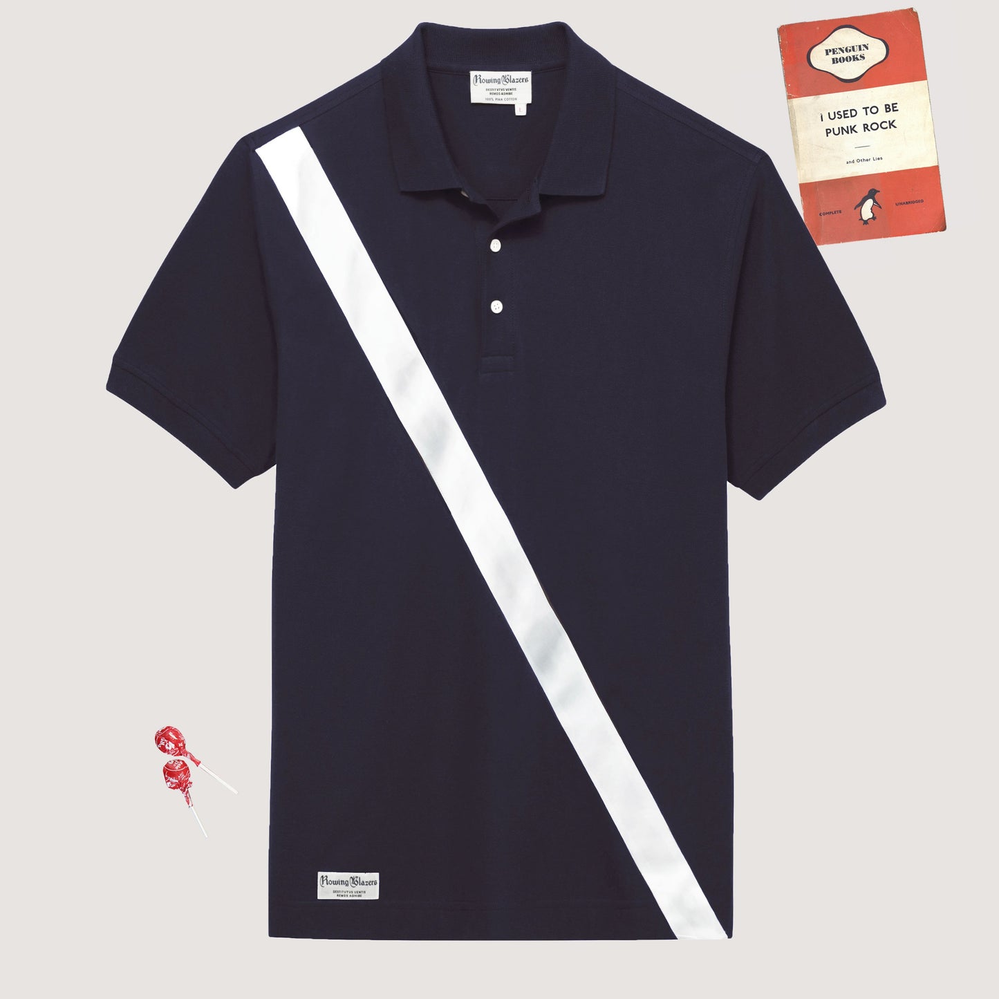 100% Pima Cotton Stripe Polo (Authentic Polo Shirt with Satin Stripe - Navy)