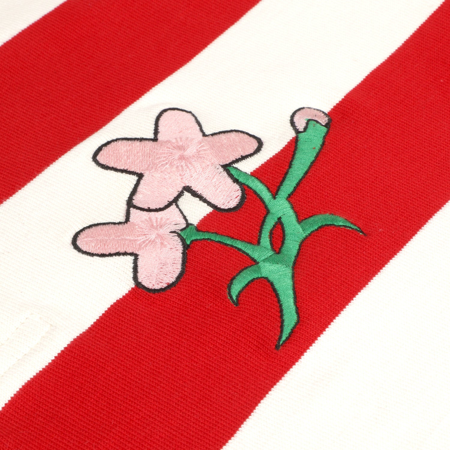 Embroidered cherry blossoms.