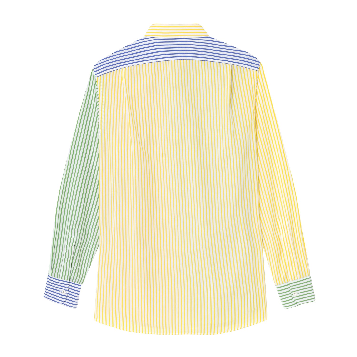 Back of color block stripe shirt.