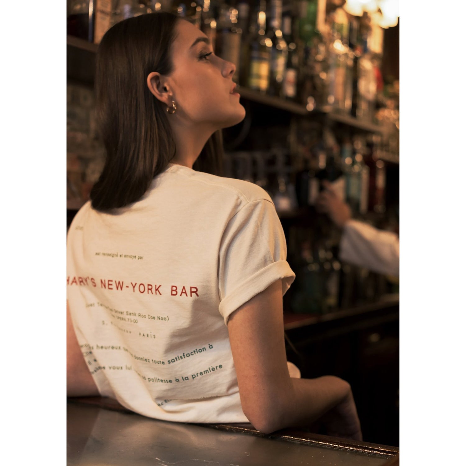 Model wearing the Harry's New York Bar Short Sleeve.