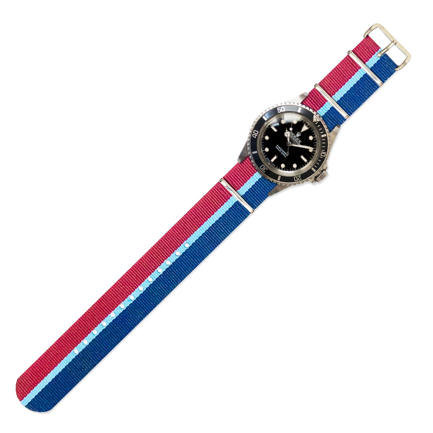 Watch Strap in Burgundy, Light Blue and Navy Stripe