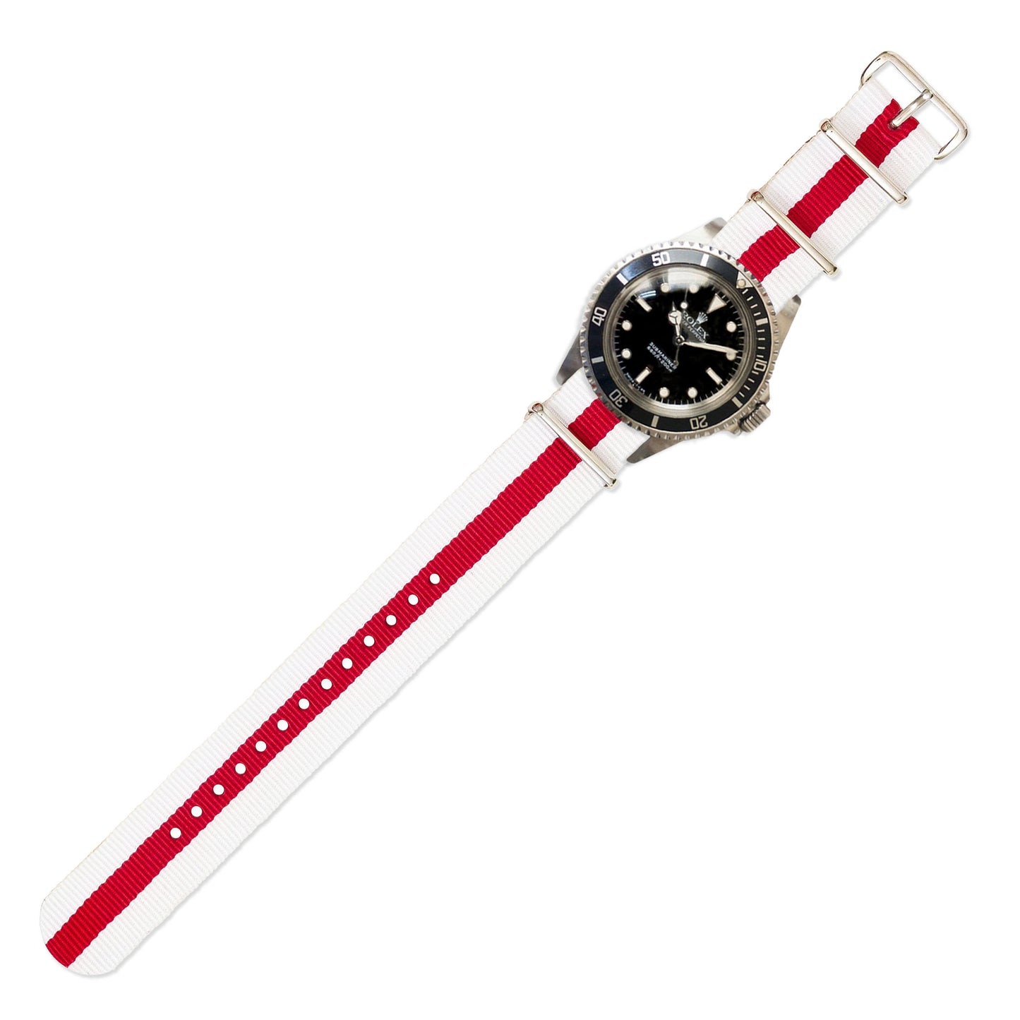 Watch Strap in Burgundy and White Stripe