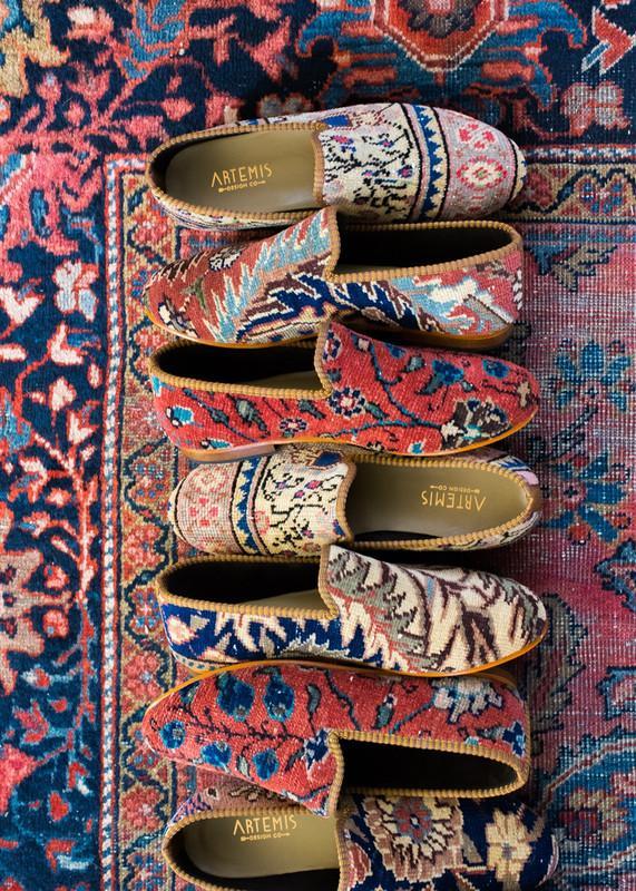One of a kind smoking shoes handmade from Turkish carpets.